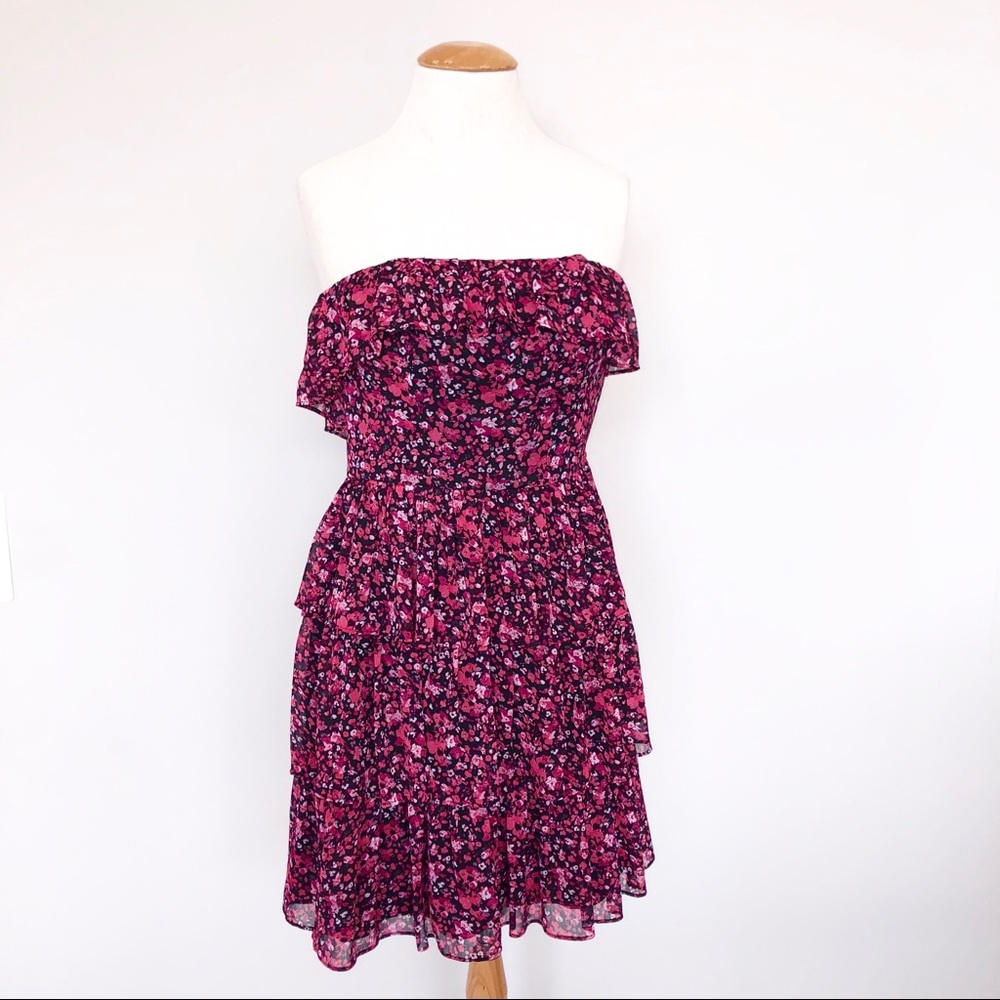 WHBM ditzy print floral pink strapless ruffle dres - Picture 2 of 7